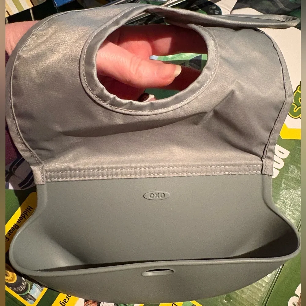 Oxo silicone fabric travel bib gray baby toddler